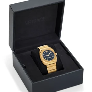 The Details Versace Antares 44mm Highlights 44 x 41,5 mm dark grey index dial stick hands date indication octagonal face logo-embossed crown stainless steel link bracelet folding clasp quartz movement Composition Sapphire Crystal 100%, Titanium 100% FARFETCH ID: 23050395