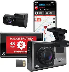 Cobra Smart Dash Cam + Rear Cam (SC 400D) – UHD 4K Resolution, Alexa Built-In, 3-Camera Capable, Live Police Alerts, Emergency Mayday, Drive Smarter App, 3" Touchscreen, Wi-Fi & GPS, 32GB SD Card Incl