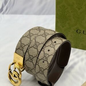 (LIKE NEW) GUCCI MARMONT REVERSIBLE BELT SIZE 80/32 IN BEIGE GG SUPREME CANVAS AND DARK BROWN CALFSKIN LEATHER -FULL SET-